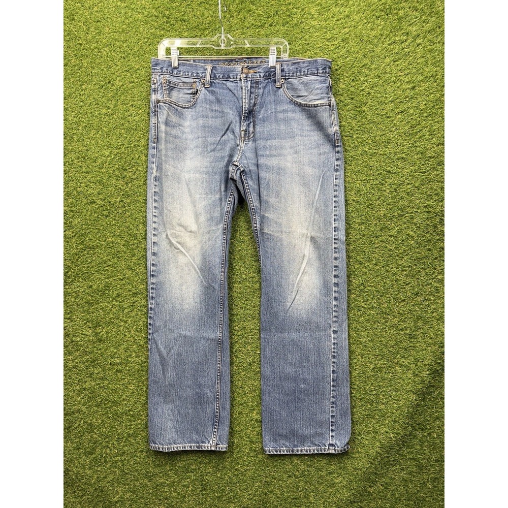 American Eagle Jeans Mens 36x32 Blue Denim Relaxed Straight Airflex + Whiskered